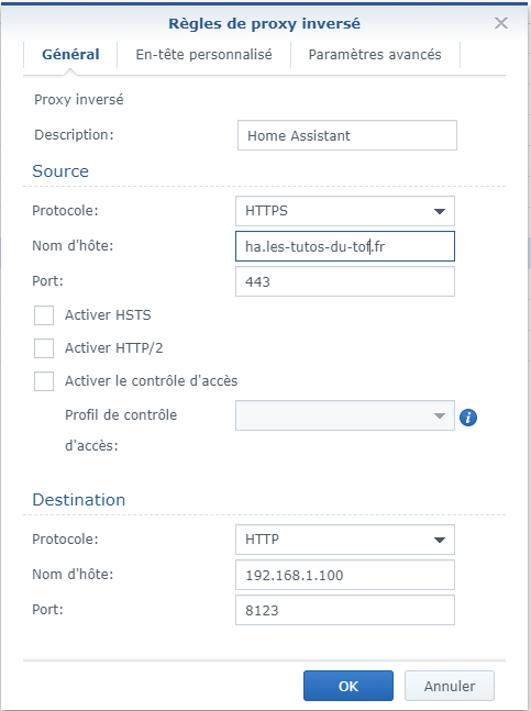 Accèder à HA via Riverse Proxy de Synology